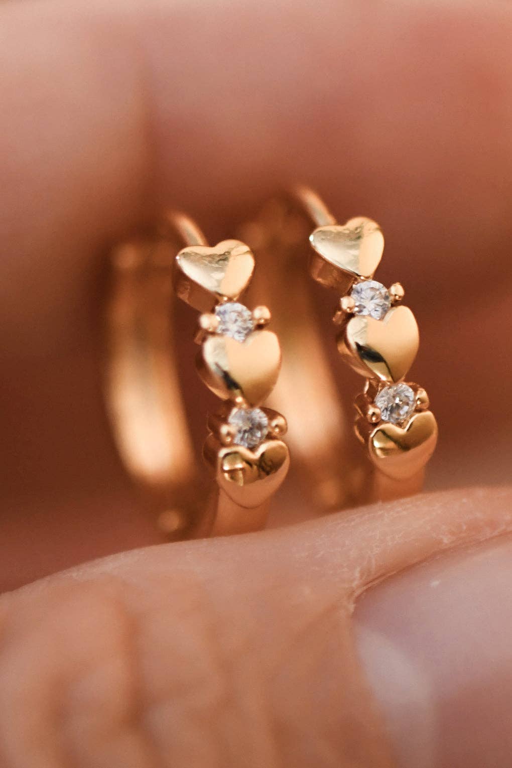 Gold Plated Dainty Crystal Heart Hoop Earrings