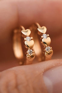 Gold Plated Dainty Crystal Heart Hoop Earrings