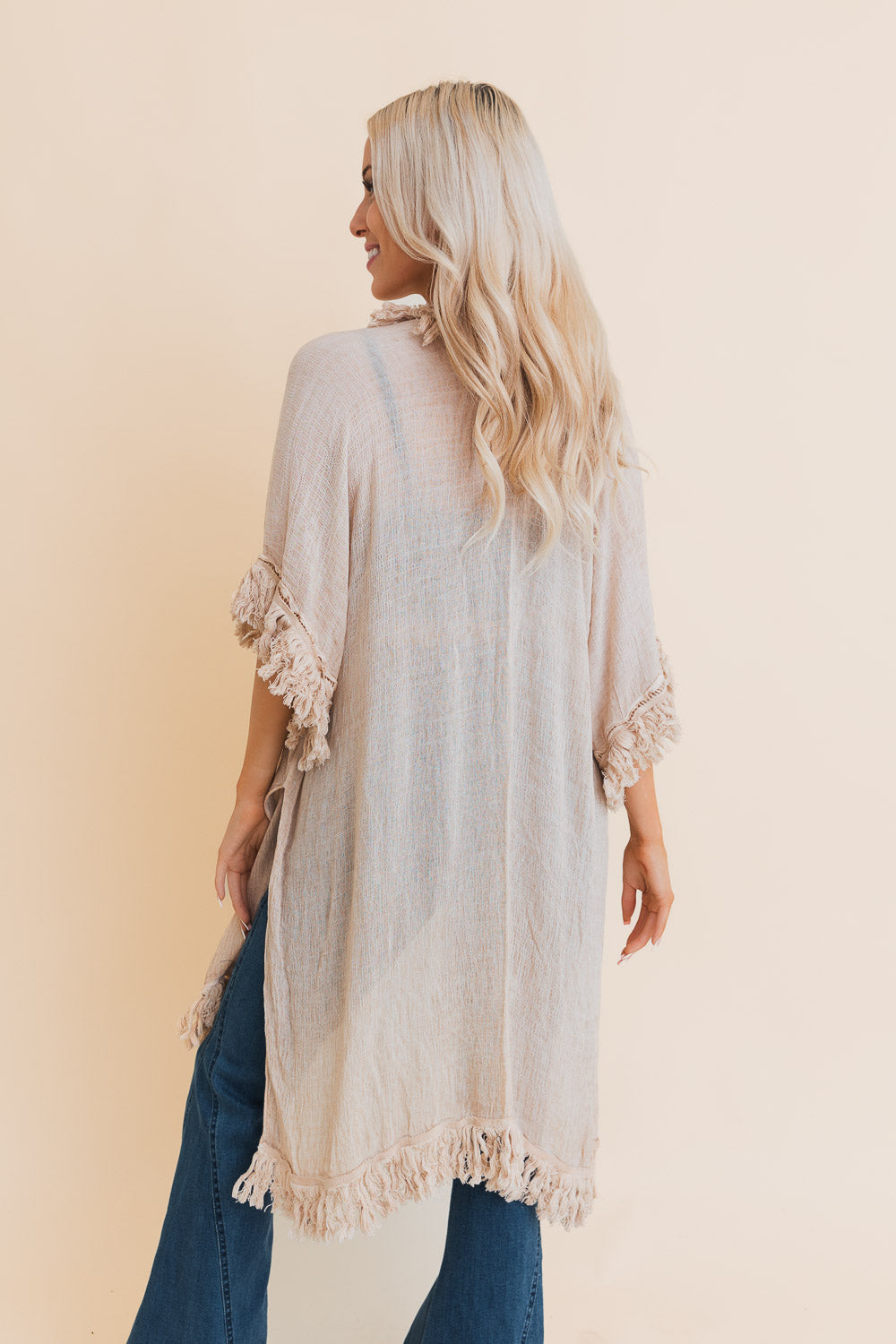 Boho Fringe Kimono in Cream