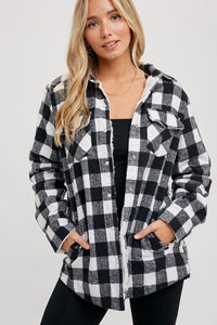 Buffalo Plaid Black and White flannel jacket with sherpa lining