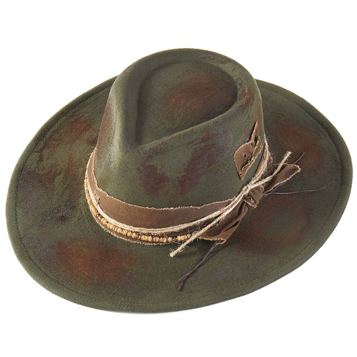 Distressed Fabric Band Rustic Cowgirl Fedora Hat