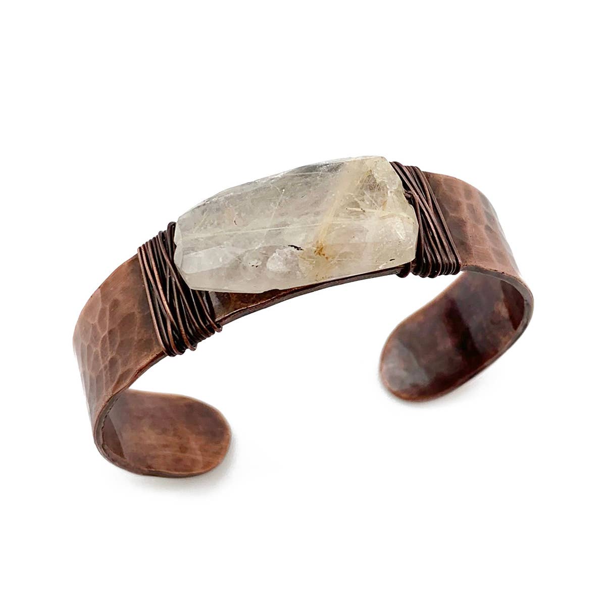 Banjara Hammered Cuff With Stone - Golden Rutile