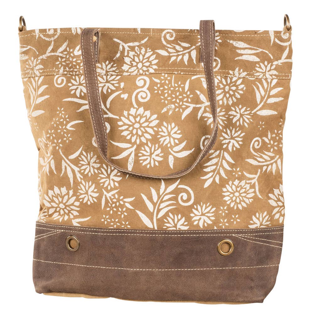 Tan Canvas With Floral Pattern Tote Purse