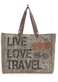 Live Love Travel Up-Cycled Canvas Weekender Bag