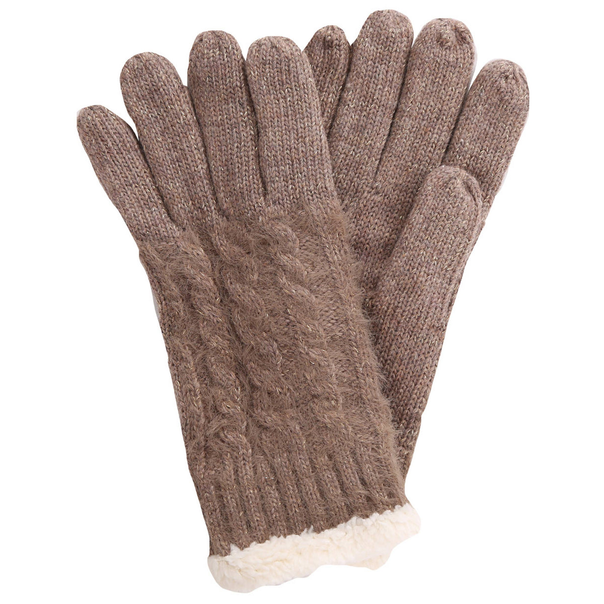Solid with Lurex Cable Knit Winter Gloves