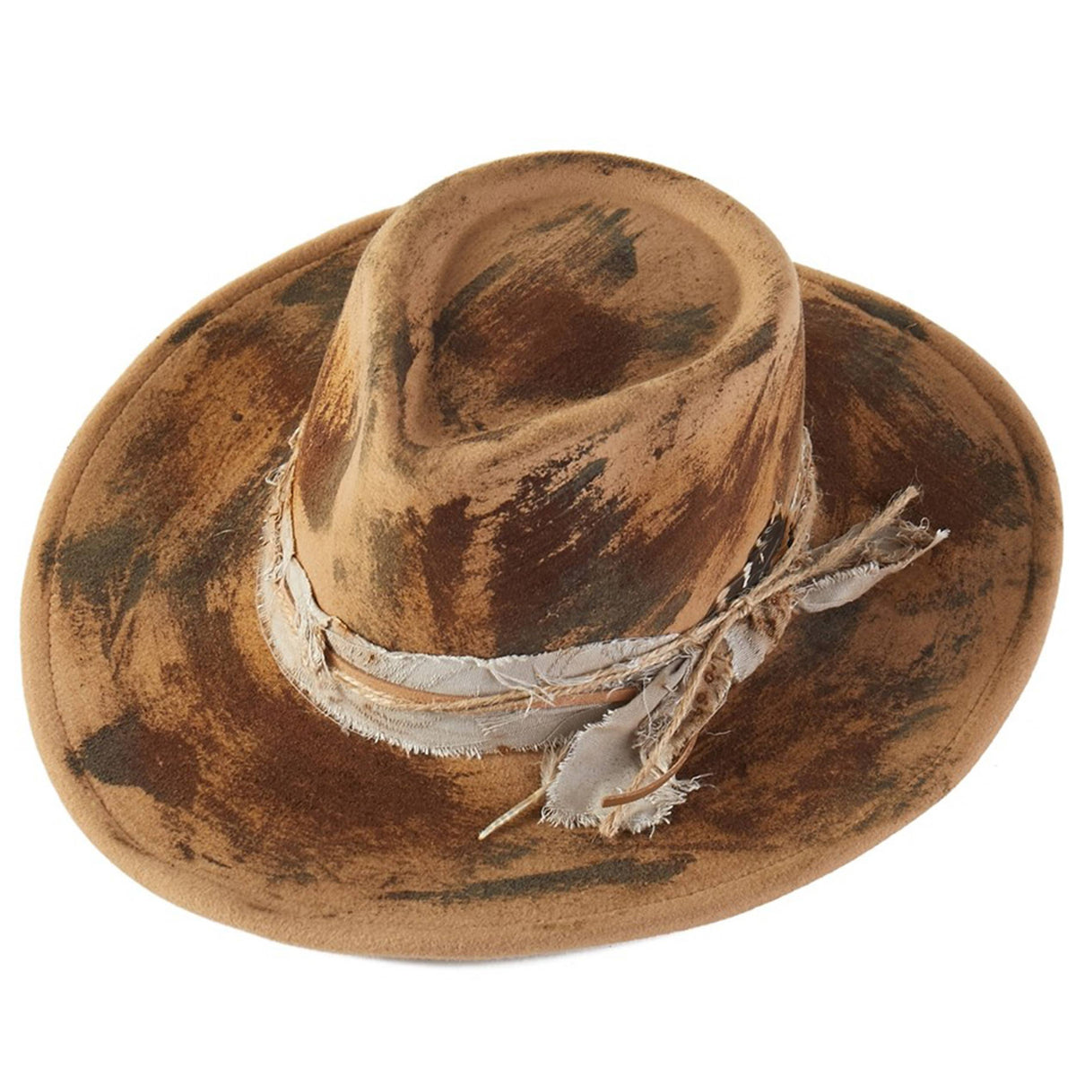 Distressed Fabric Band Rustic Cowgirl Fedora Hat