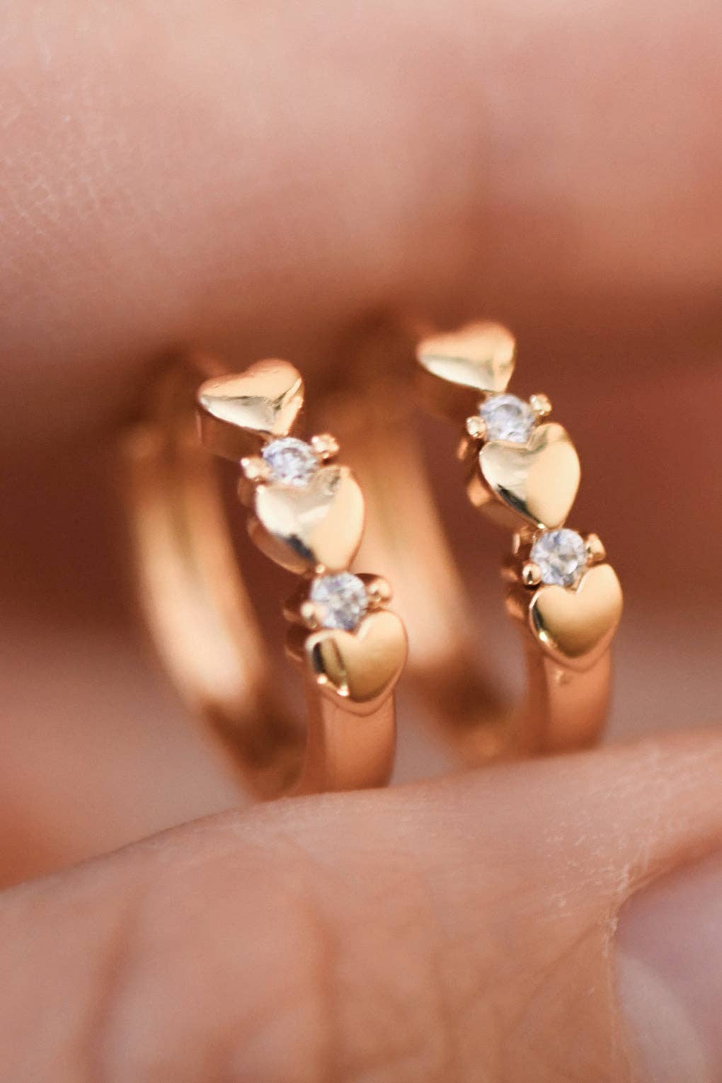 Gold Plated Dainty Crystal Heart Hoop Earrings