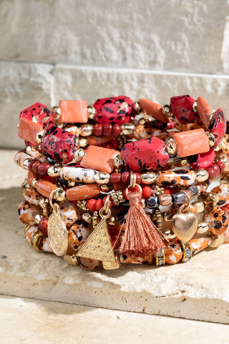 10-in-1 Natural Stone Layered Bracelet Set: Lava