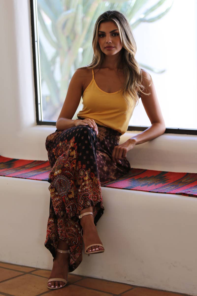 BLEACH TIE DYE EFFECT PRINTED WIDE LEG PANTS