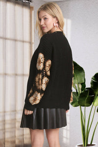CROCHET SLEEVE SWEATER CARDIGAN: BLACK
