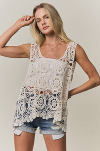 CASUAL CROCHET TANK TOP BLOUSE : Beige