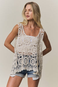 CASUAL CROCHET TANK TOP BLOUSE : Beige