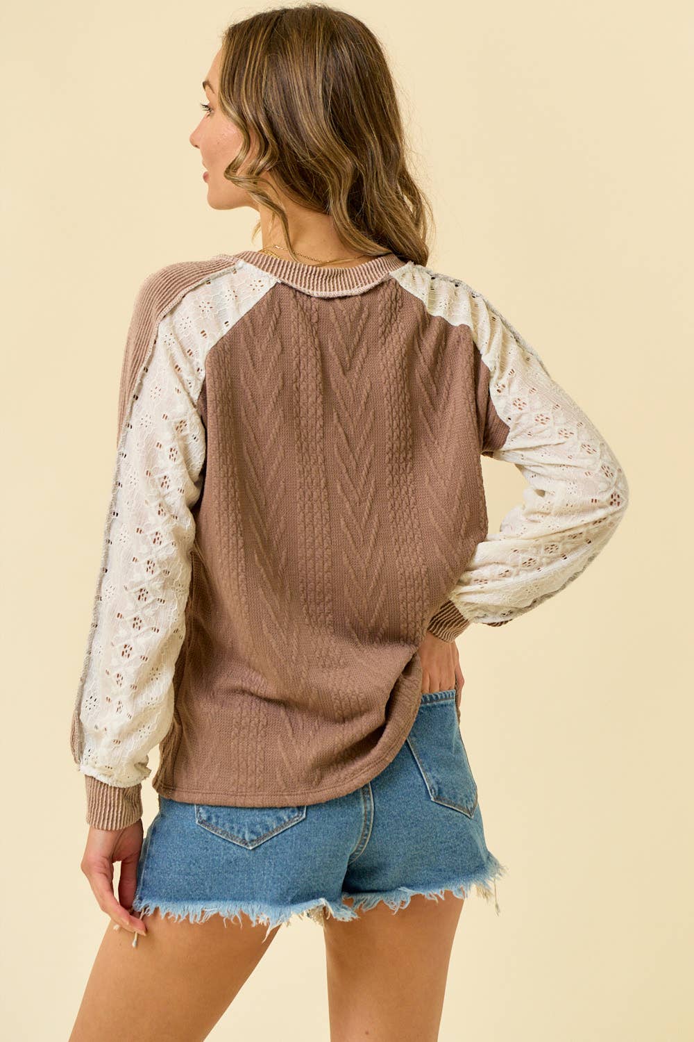 Grace in layers cable knit top: MUSHROOM