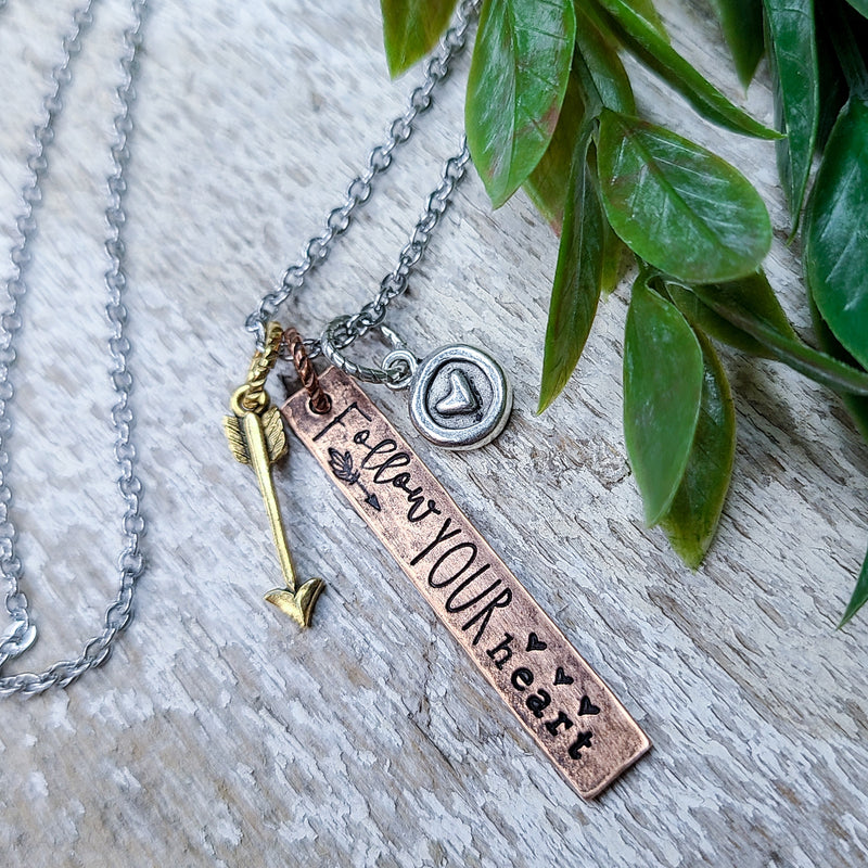 "Follow Your Heart" stamped necklace