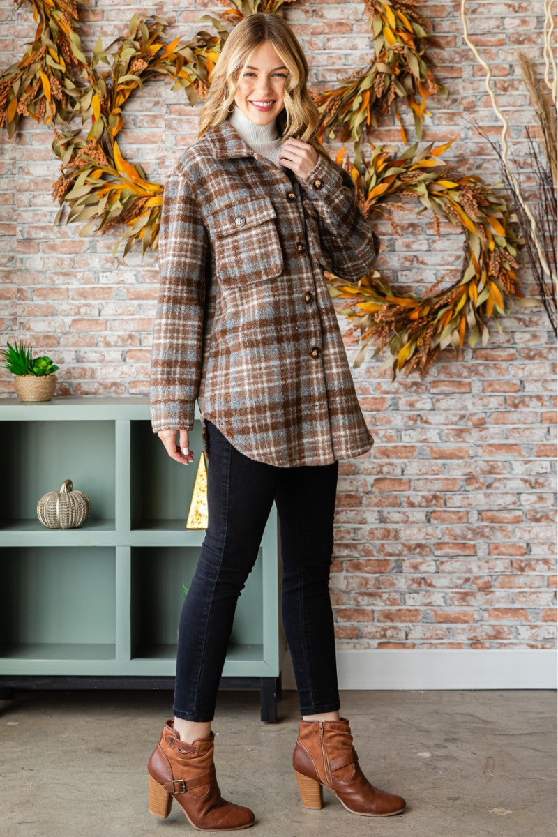 Coffee Plaid flannel jacket * on sale