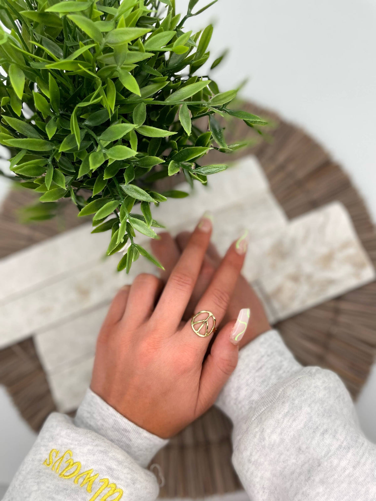 Silver Plated Adjustable Ring - Peace Sign