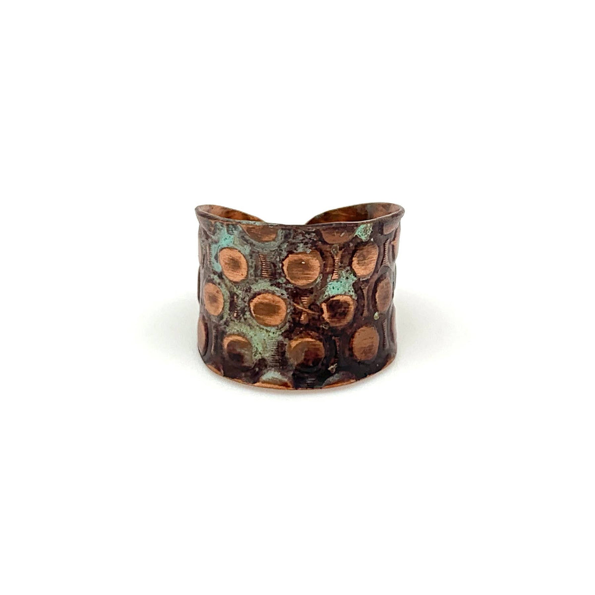Copper Patina Ring - Copper and Teal Rivets