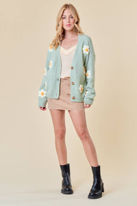 DROP SHOULDER FLOWER CARDIGAN