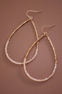 Gold Beaded Hollow Drop Earrings with Glass Beads
