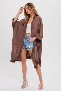 FRINGED KIMONO: MOCHA