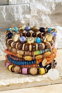 Sunkissed Layered Wood Mixed Beads Stacked Bracelet