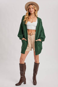 CHUNKY CABLE LANTERN SLEEVE CARDIGAN
