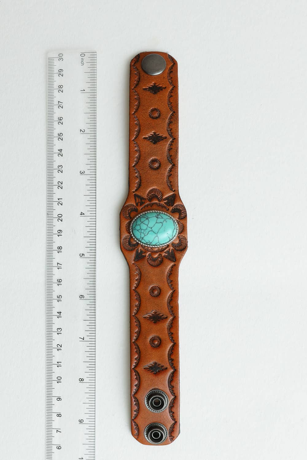 Boho Turquoise Stone Camel Leather Cuff Bracelet *