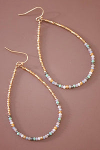 Teardrop Wire Beaded Earrings with Glass Crystals -