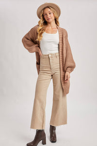 CHUNKY CABLE LANTERN SLEEVE CARDIGAN