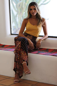 BLEACH TIE DYE EFFECT PRINTED WIDE LEG PANTS