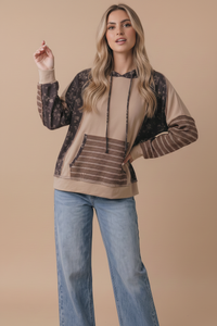 Long Sleeve Oversized Kangaroo Pocket Hoodie: MOCHA/BROWN