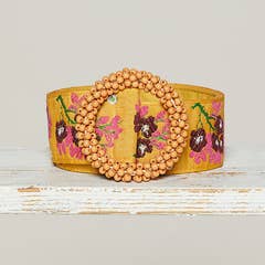 Embroidered Belt with beaded circle buckle