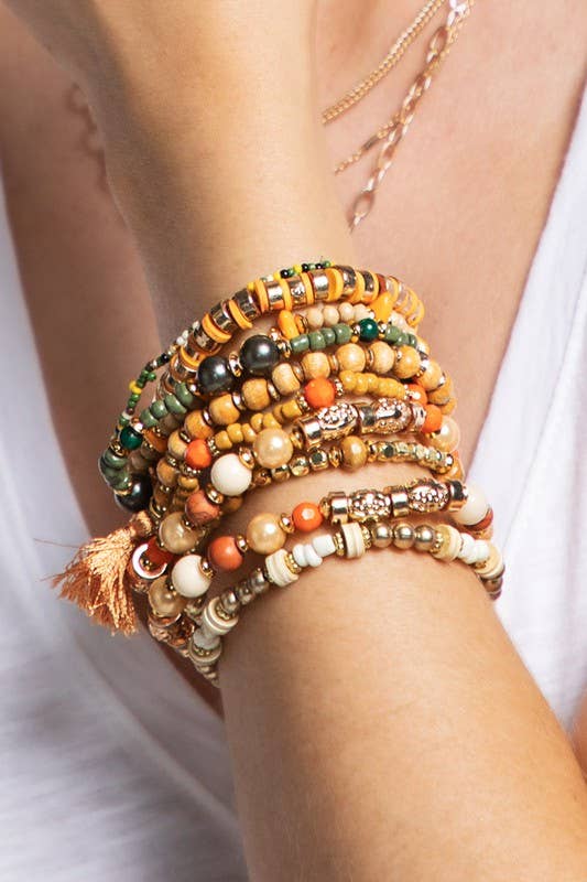 Golden Valley Layered Beaded Multi strand Stacked Bracelet