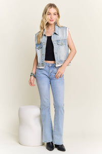 DENIM VEST WITH LACE TRIM : Denim