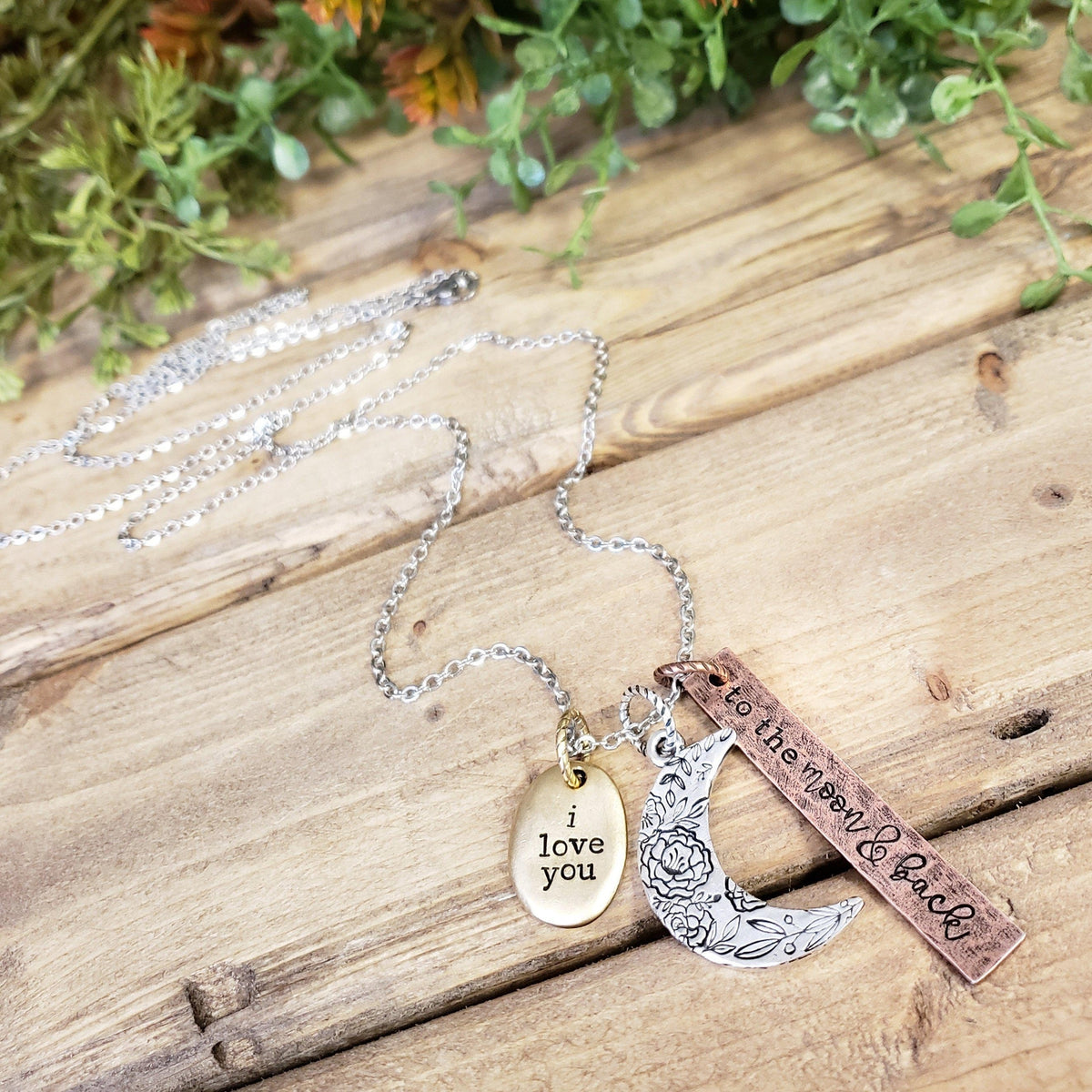 "I Love you to the Moon and Back" stamped necklace