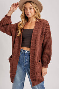 CHUNKY CABLE LANTERN SLEEVE CARDIGAN