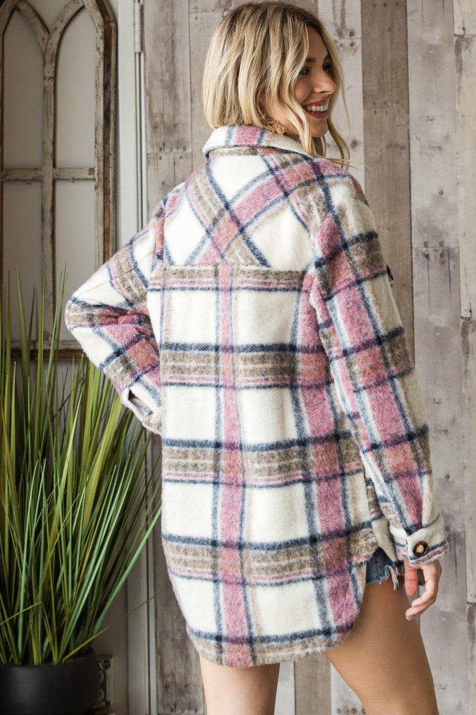 Pink flannel jacket hotsell