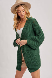 CHUNKY CABLE LANTERN SLEEVE CARDIGAN