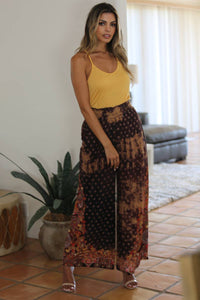 BLEACH TIE DYE EFFECT PRINTED WIDE LEG PANTS