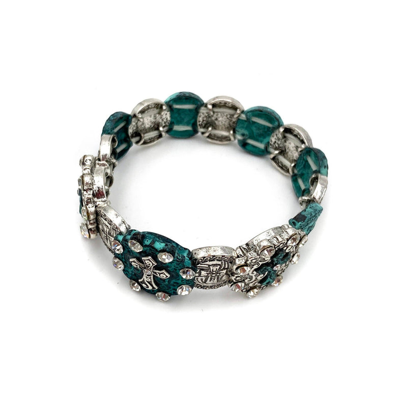 Silver Patina Western Cross Stretch Stamped Bracelet: Patina