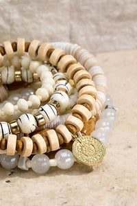 Layered Mixed Beads Stacked Bracelet Set in Ivory