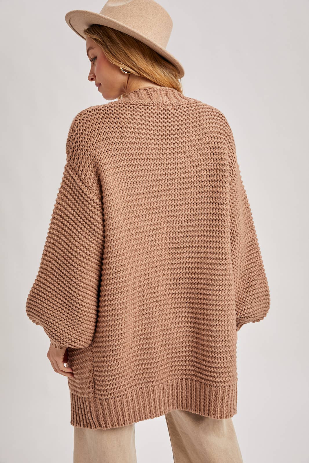 CHUNKY CABLE LANTERN SLEEVE CARDIGAN