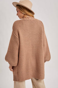 CHUNKY CABLE LANTERN SLEEVE CARDIGAN