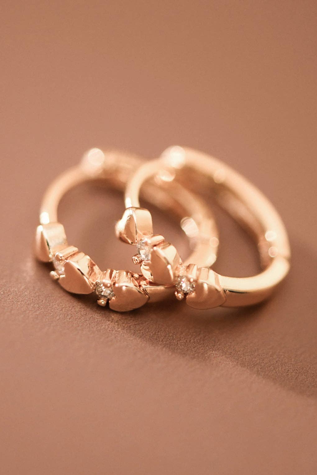 Gold Plated Dainty Crystal Heart Hoop Earrings