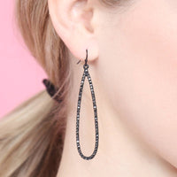 Long Teardrop Rhinestone Earrings: Black