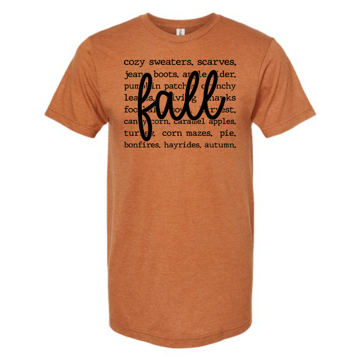 ALL THE THINGS OF FALL T-SHIRT: Heather Autumn Blk