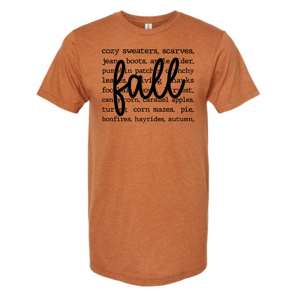 ALL THE THINGS OF FALL T-SHIRT: Heather Autumn Blk