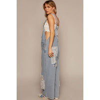 Crochet Patchwork Detail Casual Denim Overalls Jumper / Romper by POL