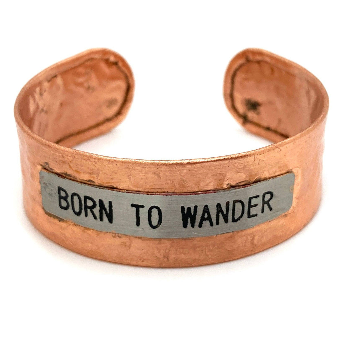 Message Born to Wander Metal Western Cuff Stamped Bracelet : Copper