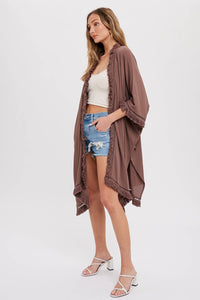 FRINGED KIMONO: MOCHA
